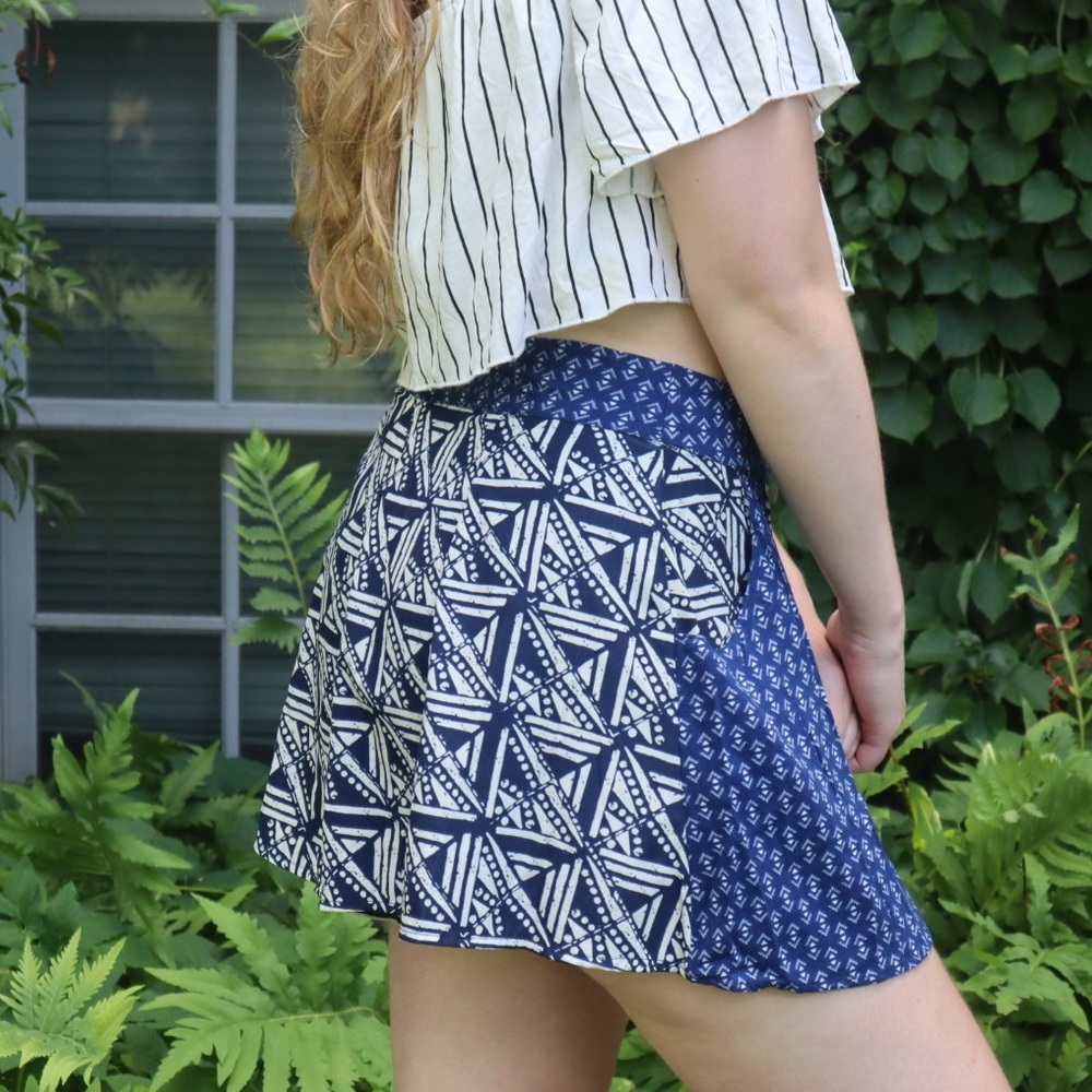 Blue and White Patterned Skort